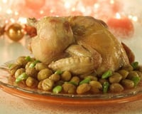 Dinde de Noël aux marrons, sa sauce aux morilles et ses pommes duchesse