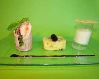 Râble de lapin farci au basilic, tomates séchées et piment d'Espelette, écrasée de pommes de terre aux olives noires et crème de parmesan