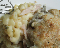 Gratin de pâtes aux côtes de blettes aillées, mascarpone et jambon