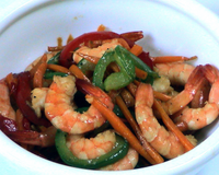 Crevettes sautées aux petits légumes