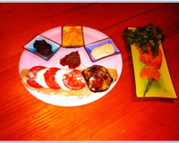 Bruschettas italiennes, aubergines confites, mozzarella di buffala, parmesiano reggiano