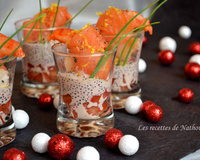 Verrines de gambas au saumon fumé, sauce aux œufs de lompe