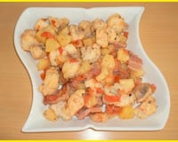 Sauté de lotte à l'ananas et lard fumé