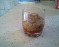 Des aubergines, du citron,et des tomates tout simplement, le tout en verrine. Un régal pour les convives.