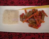 L'année du tigre se termine pour céder la place à l'année du lapin. Je vous propose donc une recette de la gastronomie chinoise : du filet mignon de porc sauté aux poivrons.