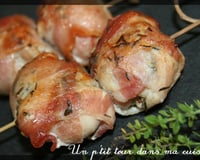 P'tites brochettes de lapin, poitrine fumée et moutarde à l'ancienne