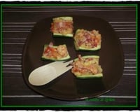 Bouchées de courgettes aux crevettes et pancetta corse