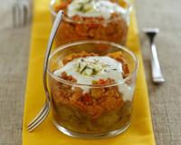 Verrine au haché de veau, Philadelphia et aubergines