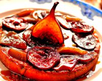 Tatin de poires à la confiture de figues, noix et cognac
