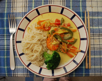 Crevettes curry, coco