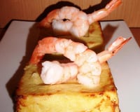 Flans de poireaux aux crevettes et crème de parmesan