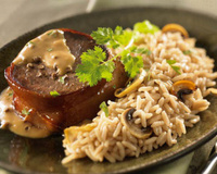 Tournedos à la coriandre et au riz aux champignons