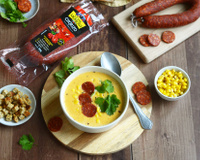 Soupe de maïs au chorizo César Moroni