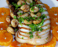 Pavé de calmar géant marine aux clémentines et grillé