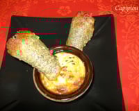 Flan de poireau à la fourme, tuiles aux lentilles vertes du Puy et à la fourme d'Ambert