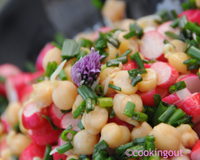 Salade pois chiches germés, radis à la mélasse de grenade et à la ciboulette