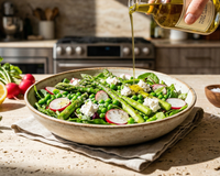 Cette savoureuse salade printanière aux asperges et au chèvre est la solution idéale pour un déjeuner express