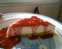 Cheesecake ricotta-mascarpone, coulis de fraises des bois & framboises