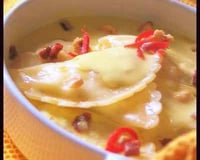 Pasta ricotta-asiago à la crème de poivron jaune