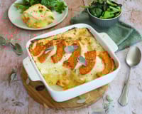 Lasagnes de tortillas au potimarron rôti et Saint-nectaire