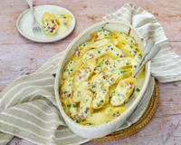 Conchiglioni farcis à la ricotta, petits pois et jambon