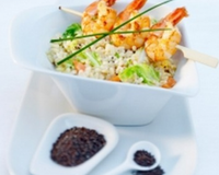 Ebly à la moutarde avec chou chinois et crevettes et gruyère AOC