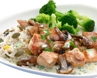 Wok de filet de dinde au Philadelphia et champignons forestiers