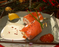 Nems de saumon fumé, crème de vodka