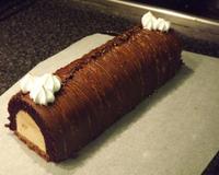 Bûche à la crème de spéculoos et son gâteau au chocolat sans farine.