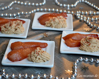 Poires pochées au Porto et mousse de foie gras