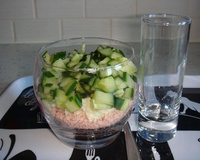 Verrine jambon, roquefort et concombre