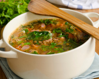 Soupe de nos montagnes  lentilles du Puy, comté et saucisse de Morteau