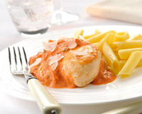 Poulet à l'italienne, sauce tomate au Philadelphia et pennes
