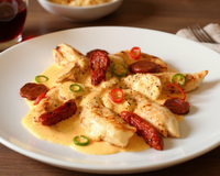 Aiguillettes de poulet, sauce crémeuse au chorizo