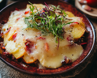 Tartiflette aux légumes et allumettes de lardons fumés