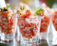 Verrines de perles du Japon au surimi et aux œufs de lump