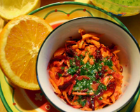 Carottes & betterave râpées, vinaigrette agrumes et coriandre