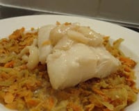 Dos de cabillaud au litchi et rapée de légumes