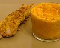 Ces petits soufflés sont un façon originale de sublimer n'importe quelle purée de légumes. Ici ils accompagnent des filets de lieu jaune en croûte de sésame.