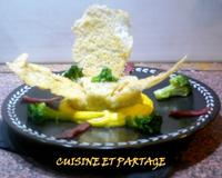 Un délicieux risotto bien crémeux accompagné d'un sabayon et sa tuile parmesan.