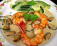 Gambas à la crème d'oignons et au Madère