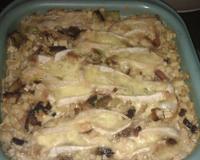 Gratin de crozets aux poireaux, jambon de Savoie et reblochon