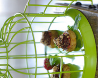 Bouchée crousti-croquante à la pâte d'amande, safran abricot et chocolat