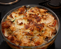 Gratin d'aubergines, courgettes, chèvre