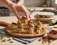 Makis de courgettes grillées, mousse de Fourme d'Ambert AOP et tomates séchées