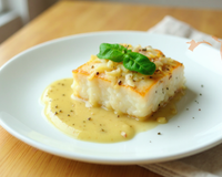 Dos de cabillaud poêlé à l'échalote et vins blanc parfumé aux thym