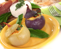 Oignons farcis au jambon sec et fromage de chèvre
