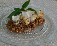 Filet de poulet pané et risotto de lentillons de la Champagne