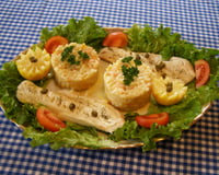 Risotto aux crevettes, accompagné de cabillaud