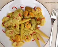 Poulet et crevettes au lait de coco et épices colombo